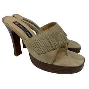 American Vintage Beige Suede Fringe Platform Heels